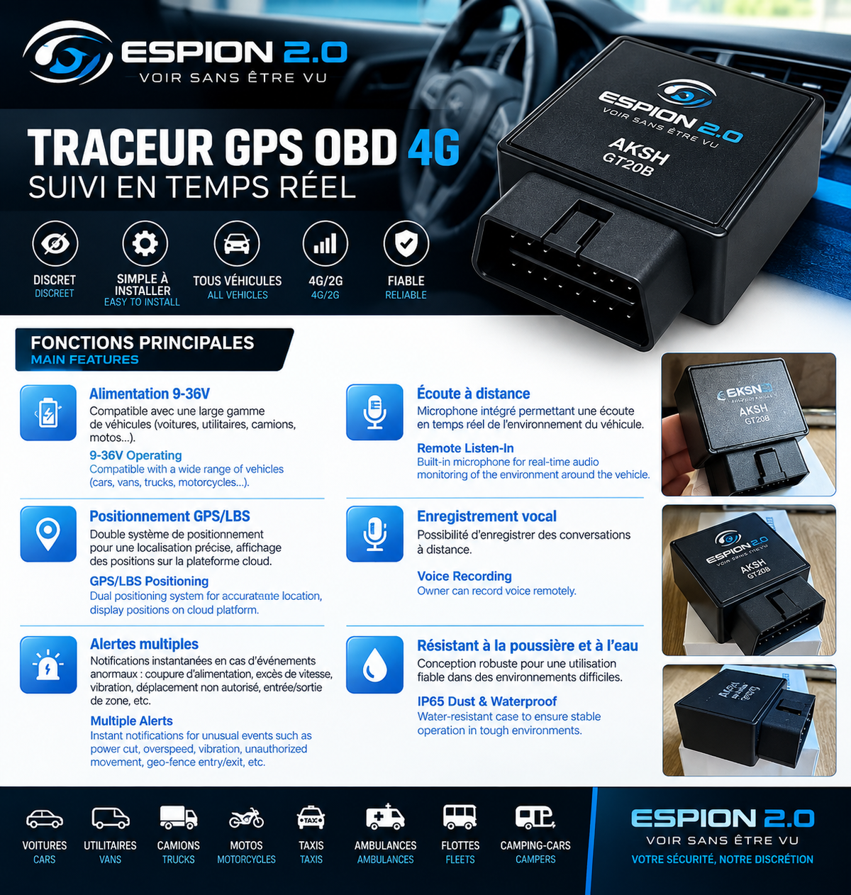 Traceur GPS OBD 4G pour voiture