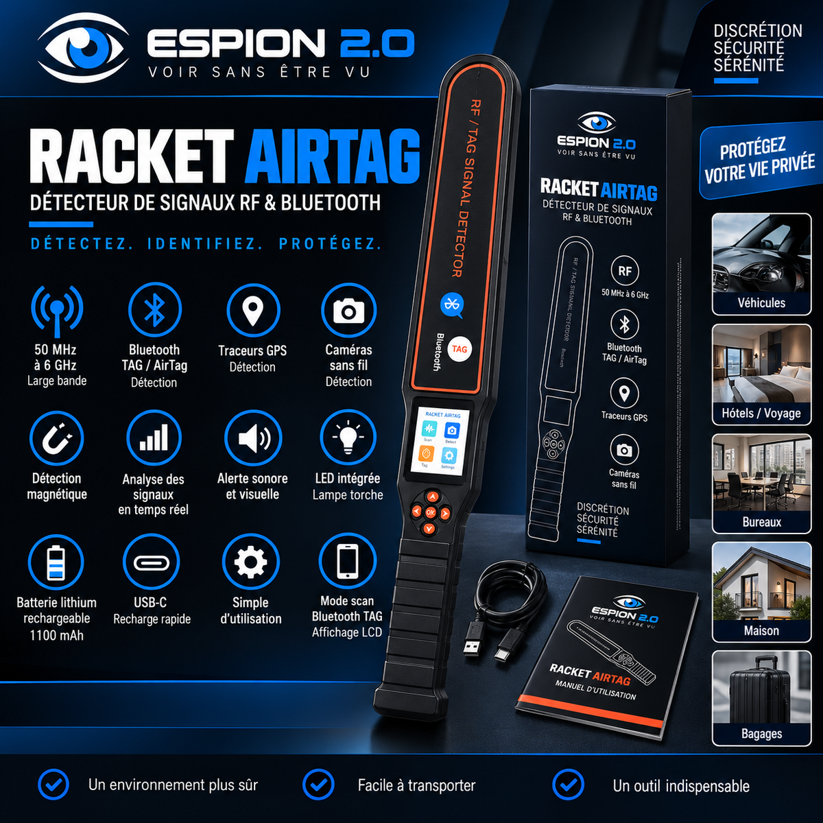 Racket AirTag Détecteur RF Bluetooth