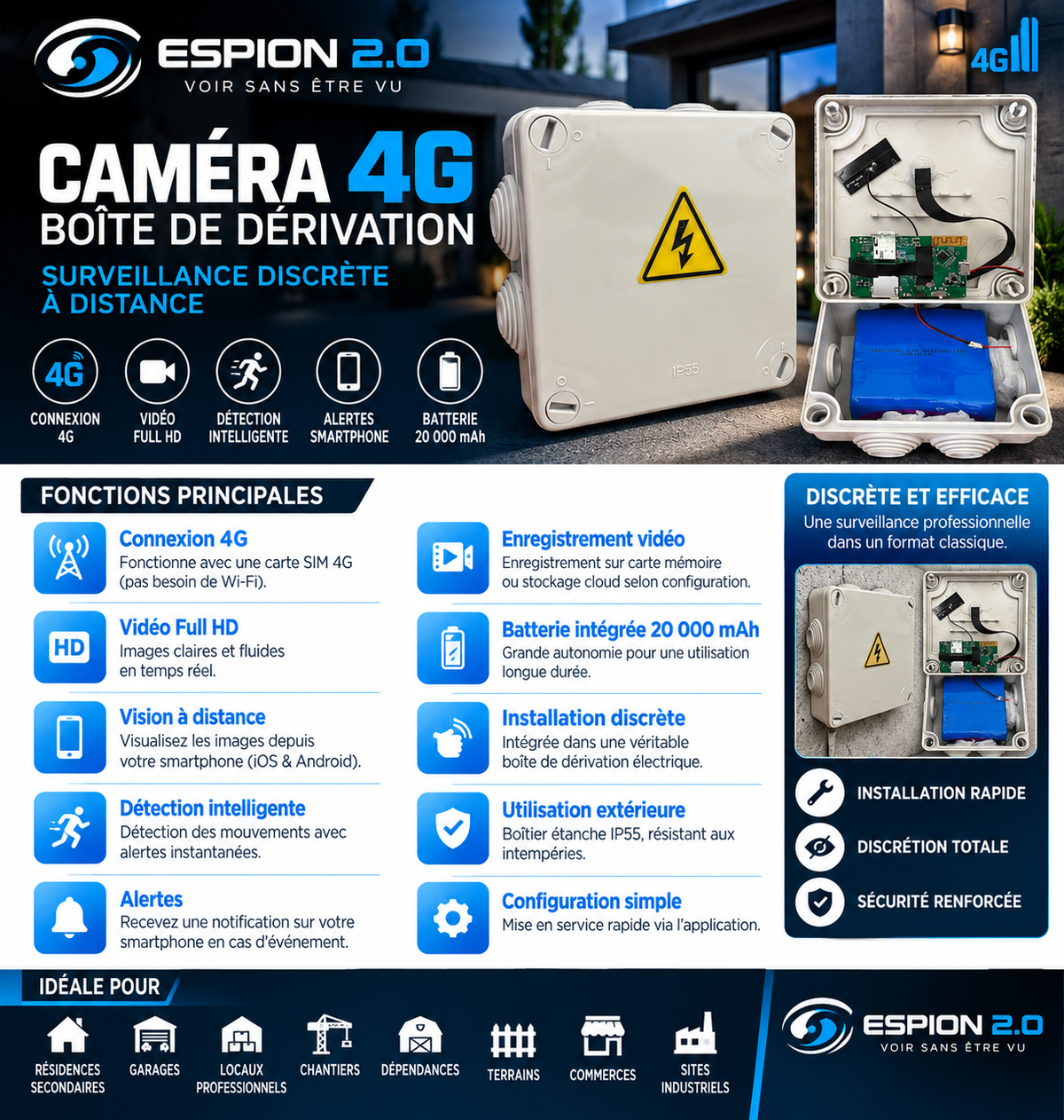 Caméra 4G Boîte de dérivation