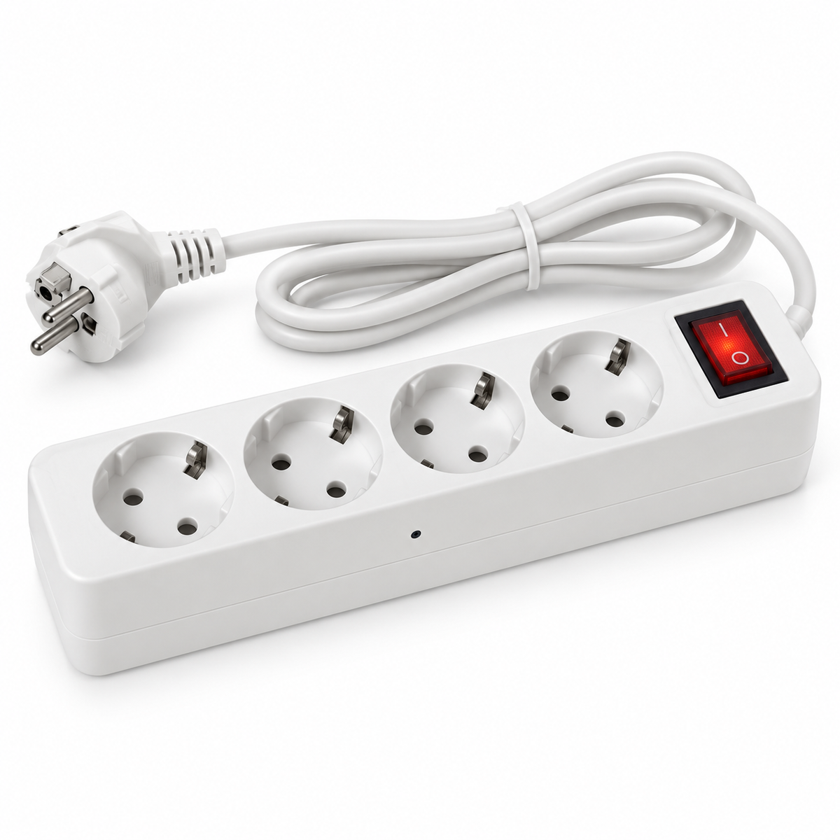 Multiprise caméra espion Wi-Fi blanche avec 4 prises européennes et interrupteur rouge